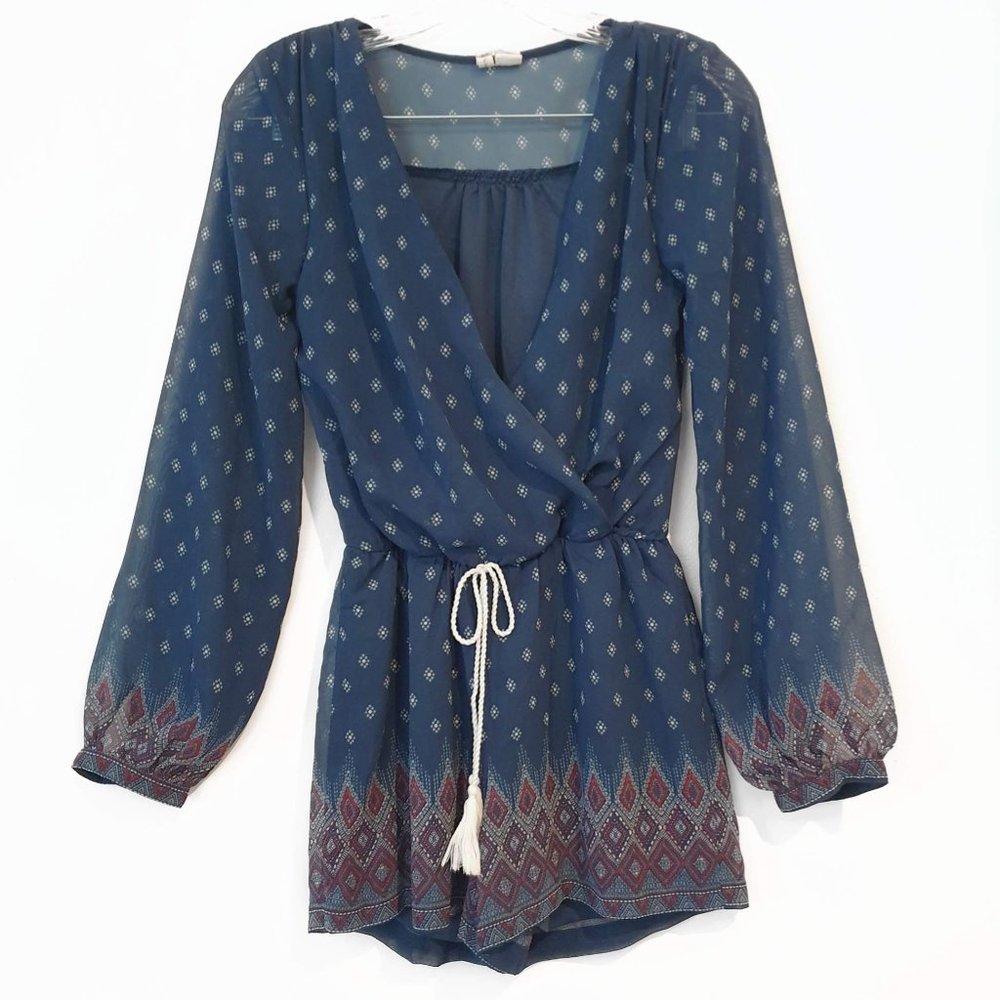 Japna Blue Summer Faux Drawstring Tie Romper